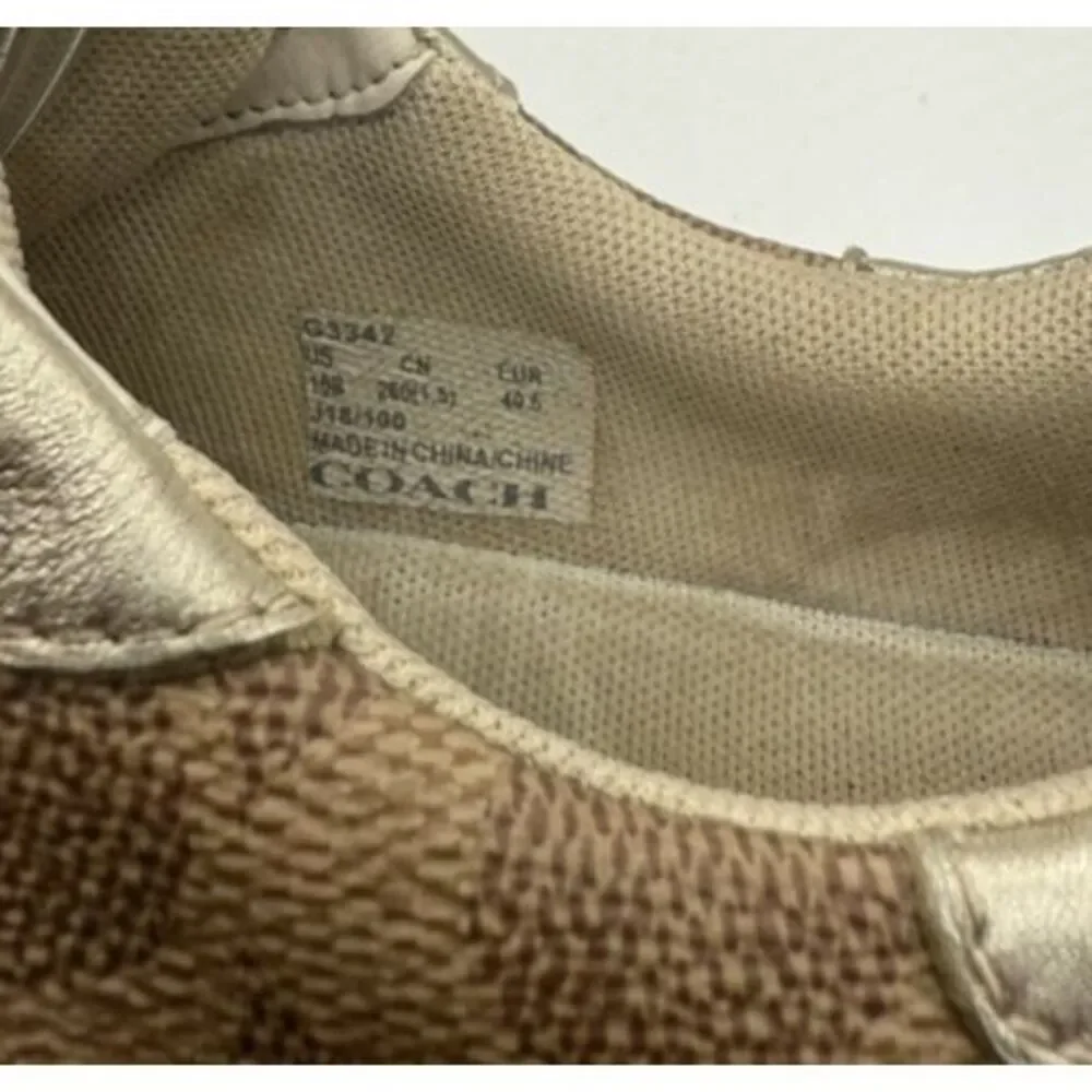 Coach C118 Runner‎ Womens Size 8.5 Gold Brown Monogram Metallic Lace Up Sneakers
